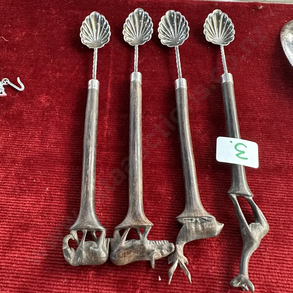 Kenyan silver spoons with carved hardwood handles depicting animals Image 1++