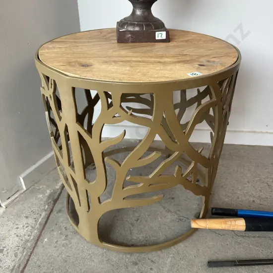 steel base tree of life side table with teak top