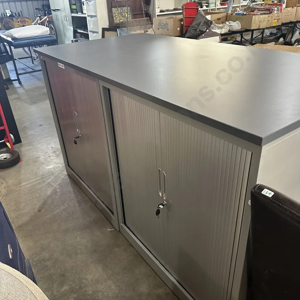 double sided office storage cabinets under working bench (1 cabinet stays open) Image 1++