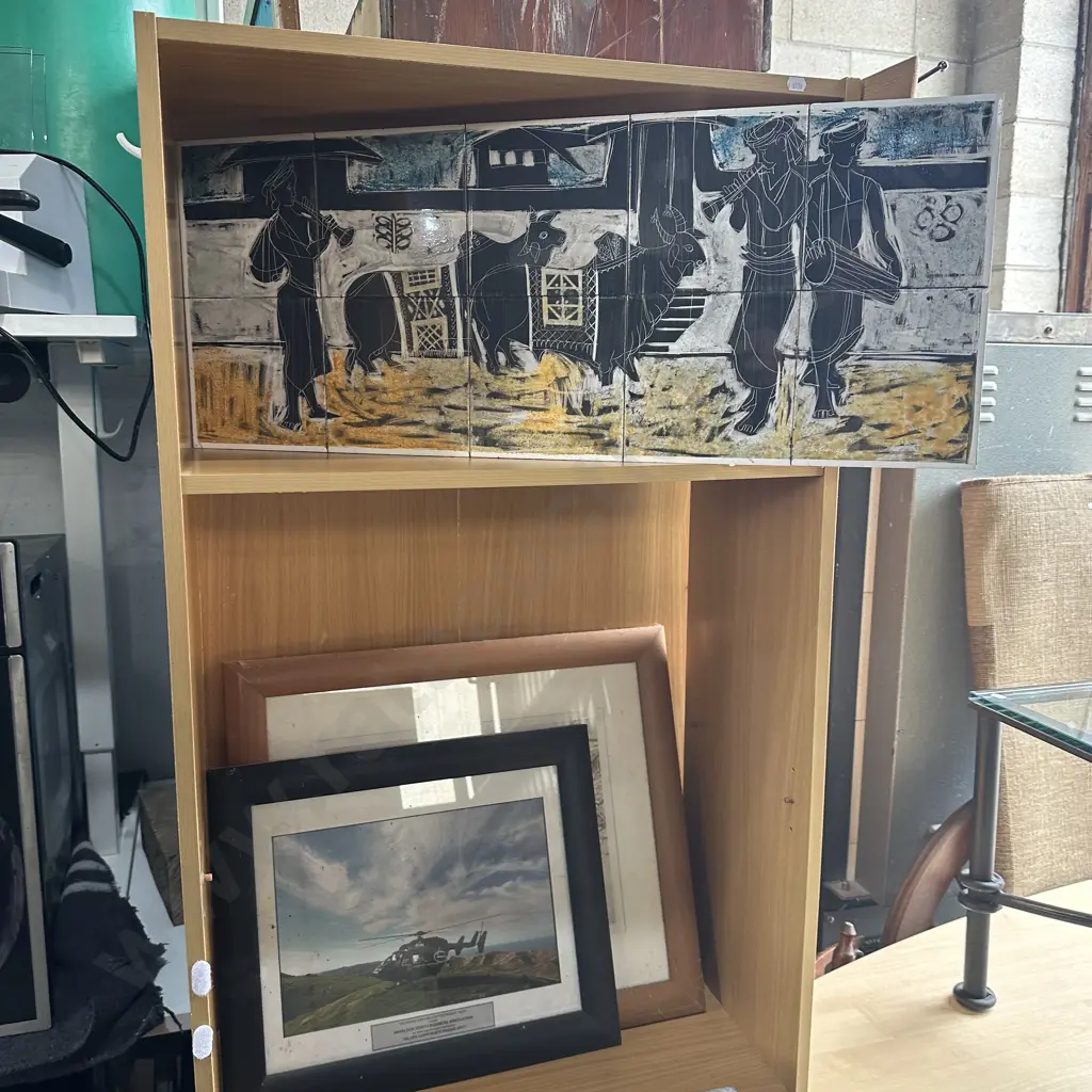 Pr mirrors, paintings and prints plus mat, folding chair and spinning wheel Image 1++