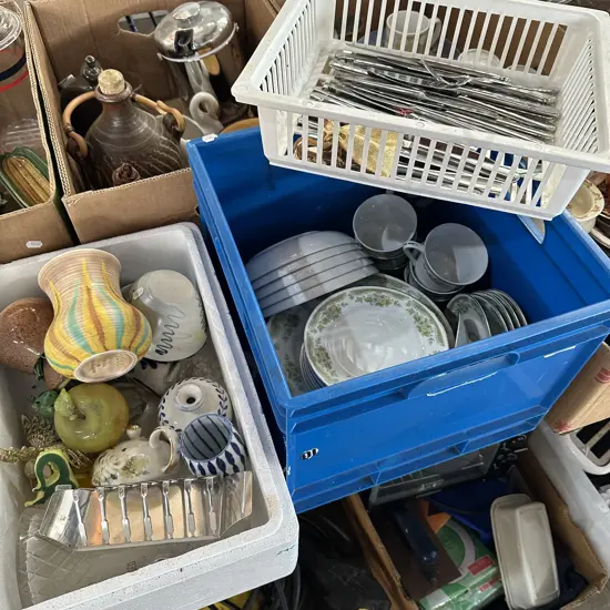 Two boxes Cutlery, dinnerset and collectables.