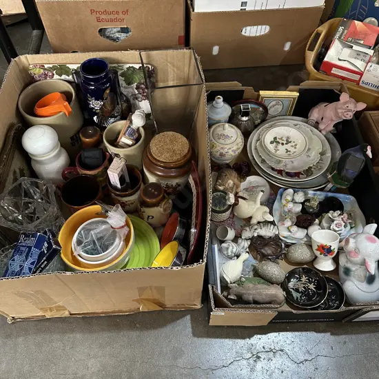 Two boxes of Ornaments, Vases, wall plates etc.
