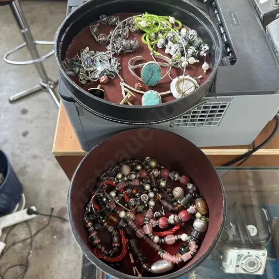 large leather jewellery box and contents