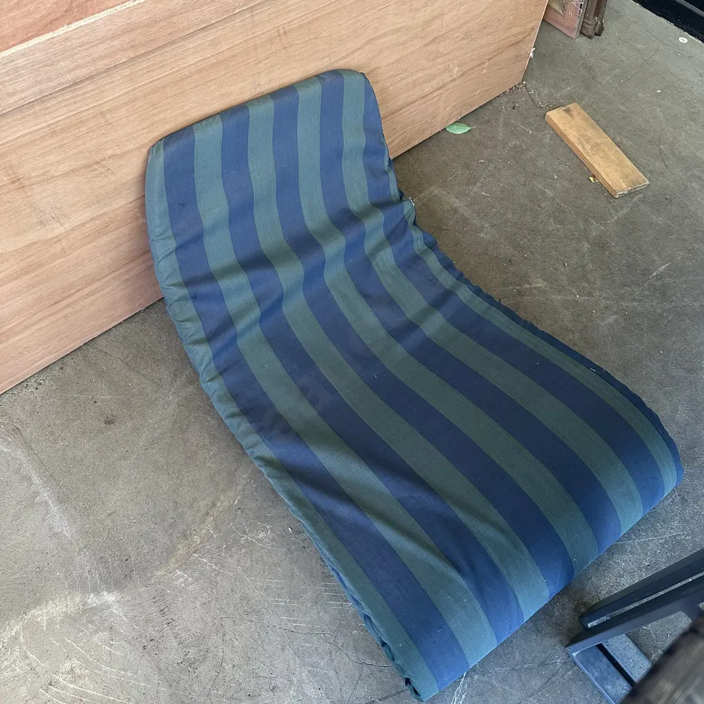 stained Oak & Brass folding ships deck chair, plus squab Image 1++