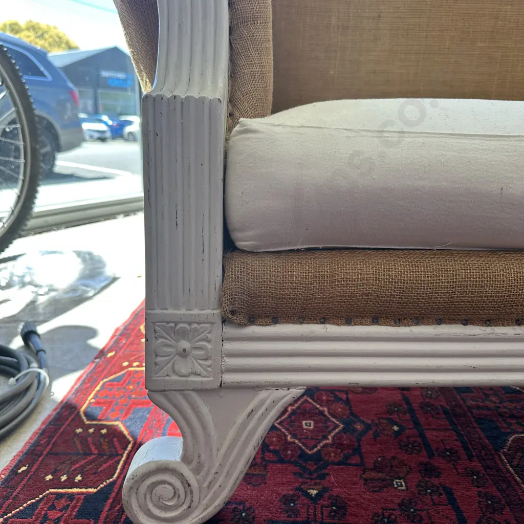 Gorgeous French/vintage style sofa with high arms. Purchased from Bluemoon, 1.6m length Image 1++