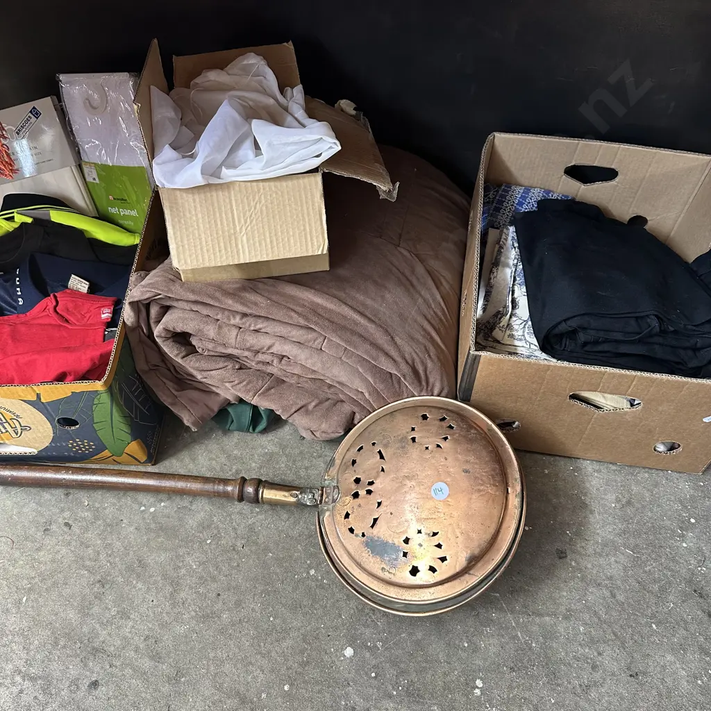 large bay lot inc, copper bed warmer, bike basket, material etc Image 1++