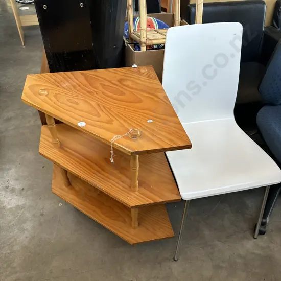 corner shelf, dinning chair, box lot