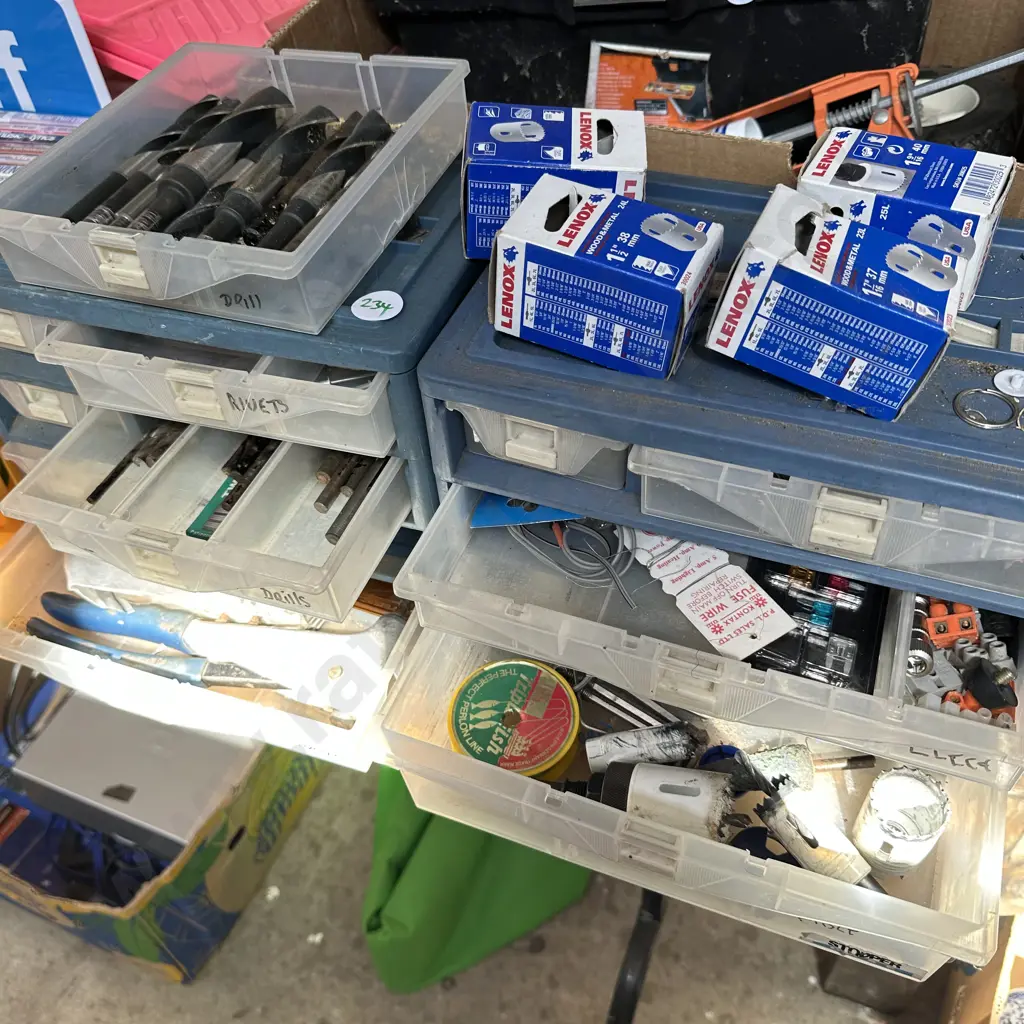 2 parts drawers, new hole saws, HD drill bits, rivet gun etc Image 1++