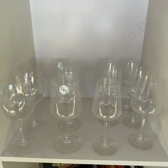 Redel glassware- 2 red, 1 champagne. Spiegelau glassware 2 red. 6 white