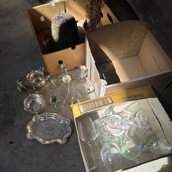 set 6 Krosno red wine glasses, Margarita glasses, epergne, silverware, decorations