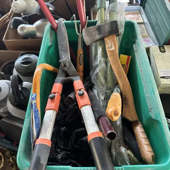 garden tools, tomahawk, pruners etc