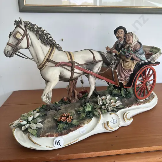 large Italian Capodomonti "Old couple & Carriage" figurine 53cm