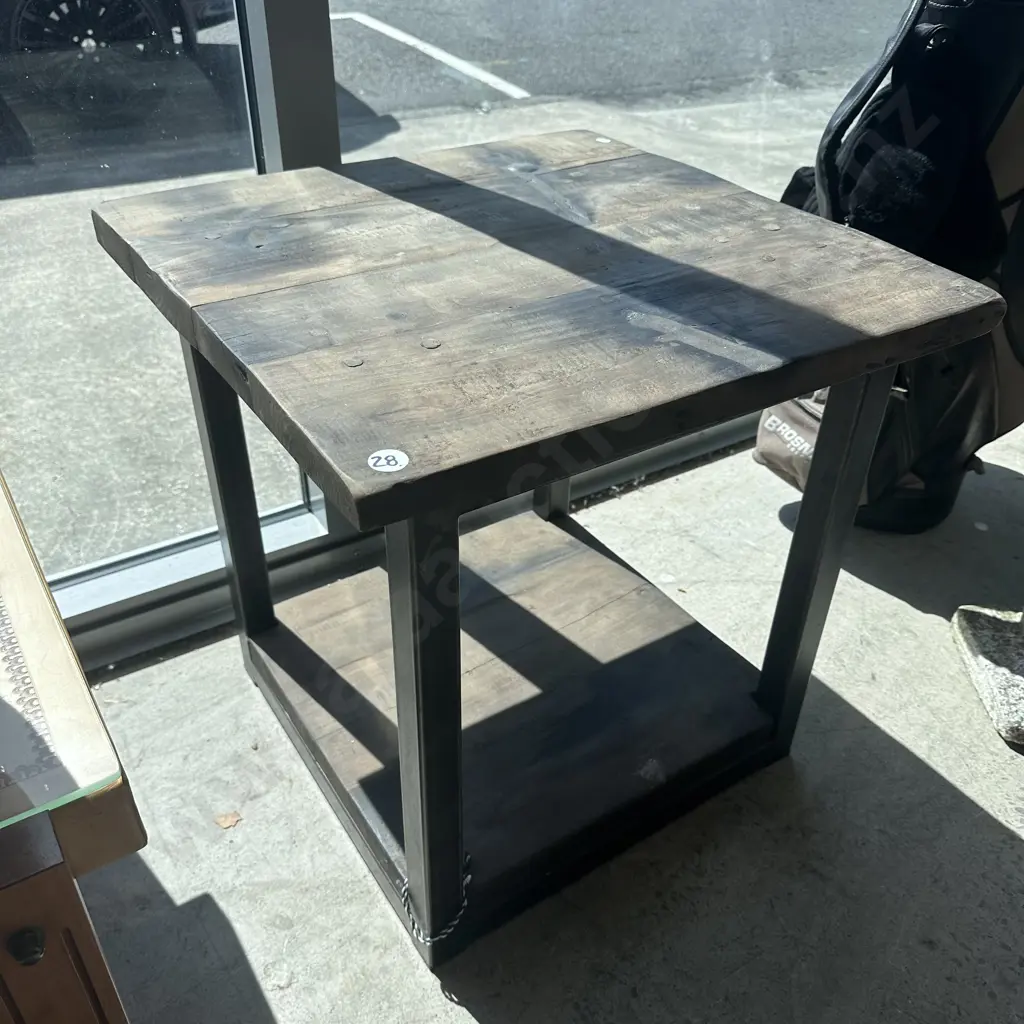 solid wooden side table on metal base 600 x 600 Image 1++