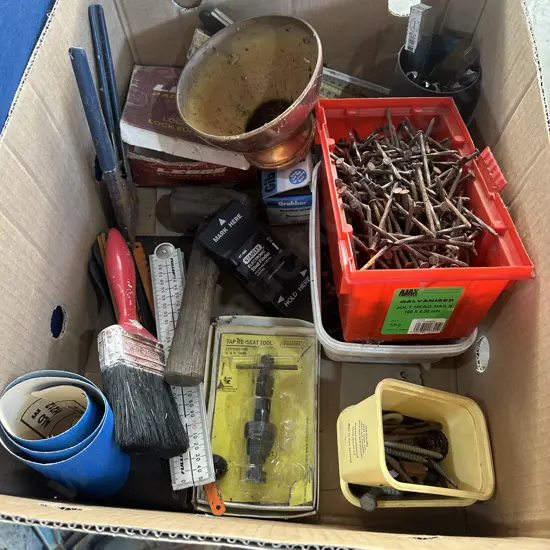 nails, drill bits, stud finder, tap re-seat etc