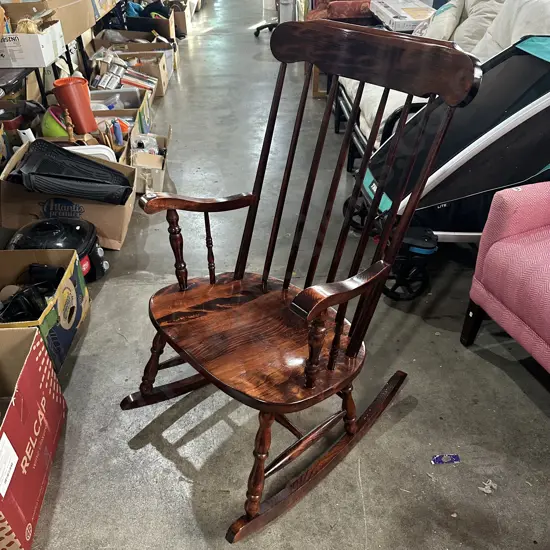 spindle back colonial style wooden rocking chair