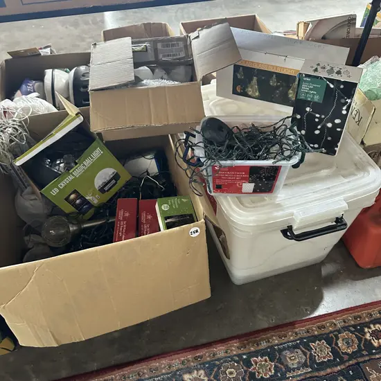 Lots of LED garden lights plus plastic bins.