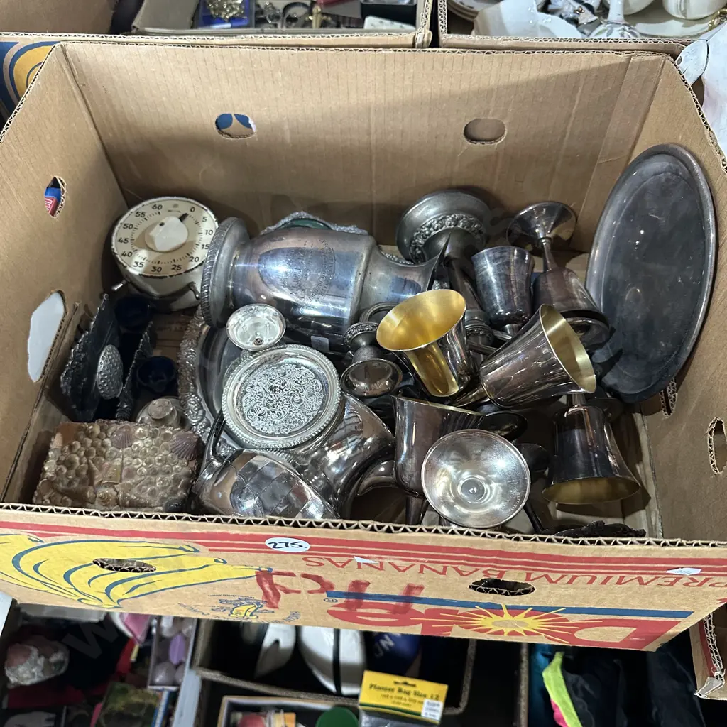 Box of silverware and vintage timer etc. Image 1++