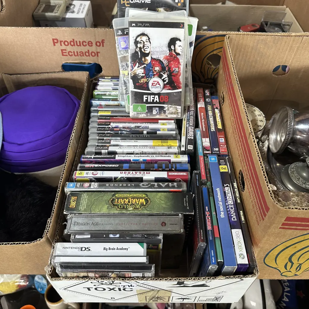 Box of CDs, DVDs, playstation and XBox games etc. Image 1++