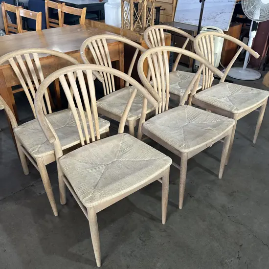 set 6 Oak rush seat chairs - well used