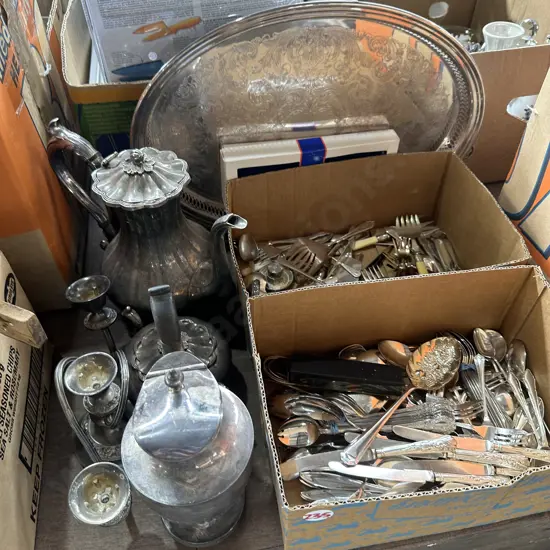 Large lot of silverware, tray and cutlery etc.