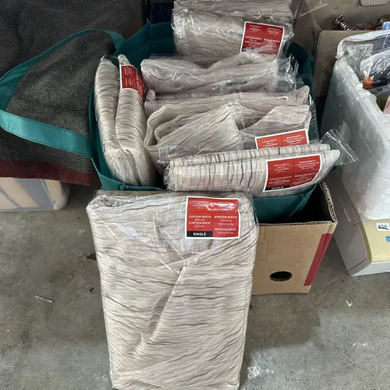 Eight single curtains - 290cm wide 200cm drop.