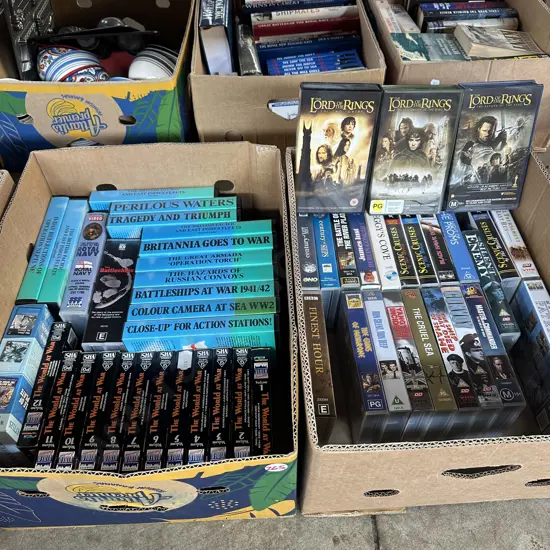 Two boxes War videos and Lord of the rings etc.