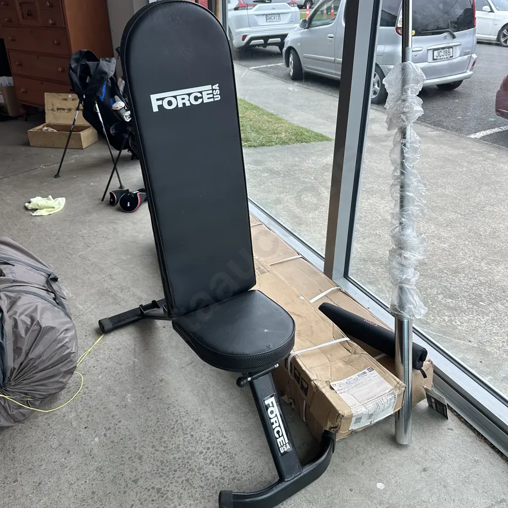 Iron power pro squat rack with bar (new) plus Force USA bench press Image 1++