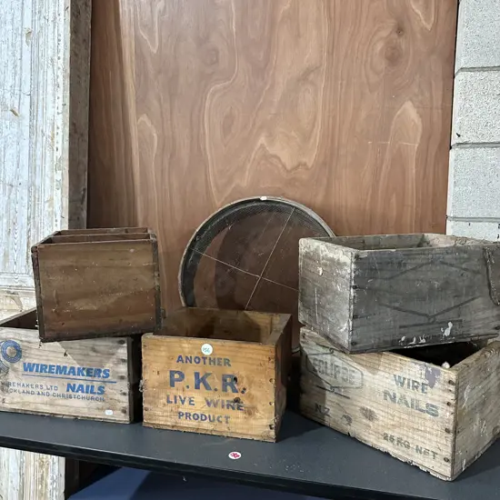 Five nail boxes and soil sieve