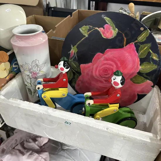 Art, Japanese vase and wooden toys.