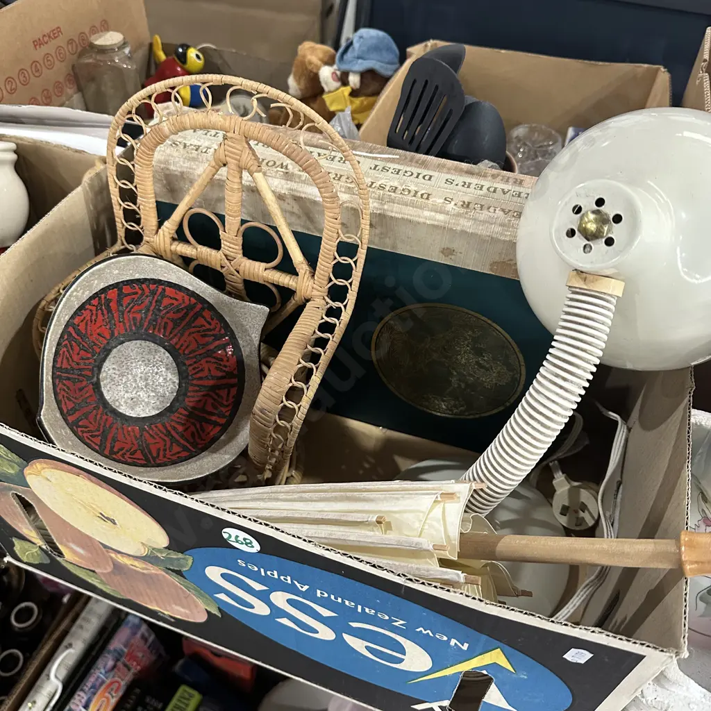 Dolls cane chair, fan, German pottery bowl etc. Image 1++