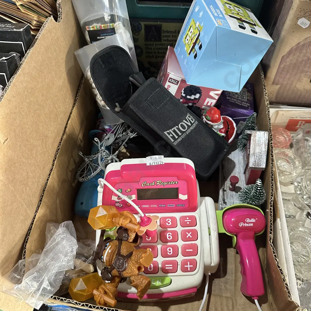 Box of toys, craft sea shells and fitover glasses etc. Image 1++