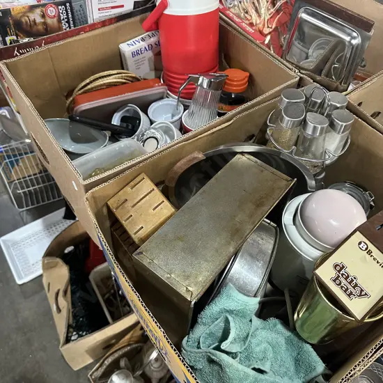 Two boxes milkshake maker, ramekins, spice rack etc.