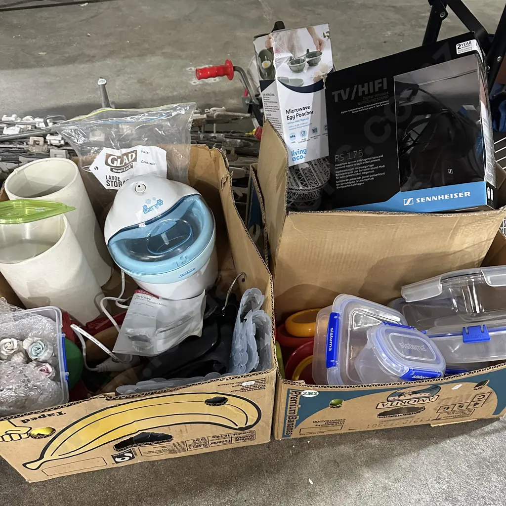 Two boxes Headphone set, snowy dessert maker, sistema containers etc. Image 1++
