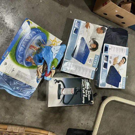 Three air beds, pump, kids pool