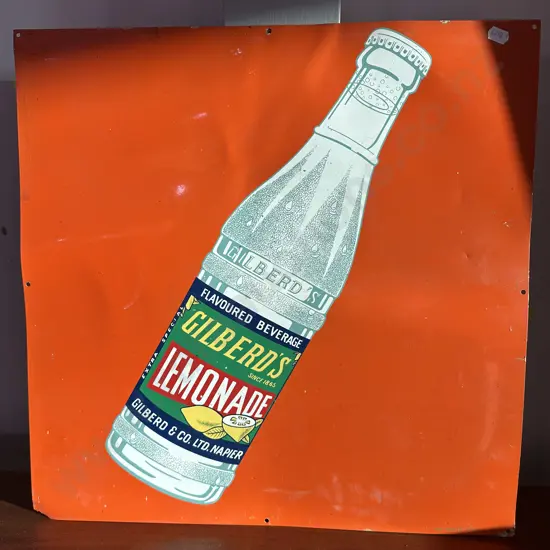 Original tin advertising sign for Gilberds Lemonade Napier