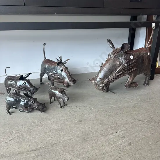 Family of 5 metal art bush pigs