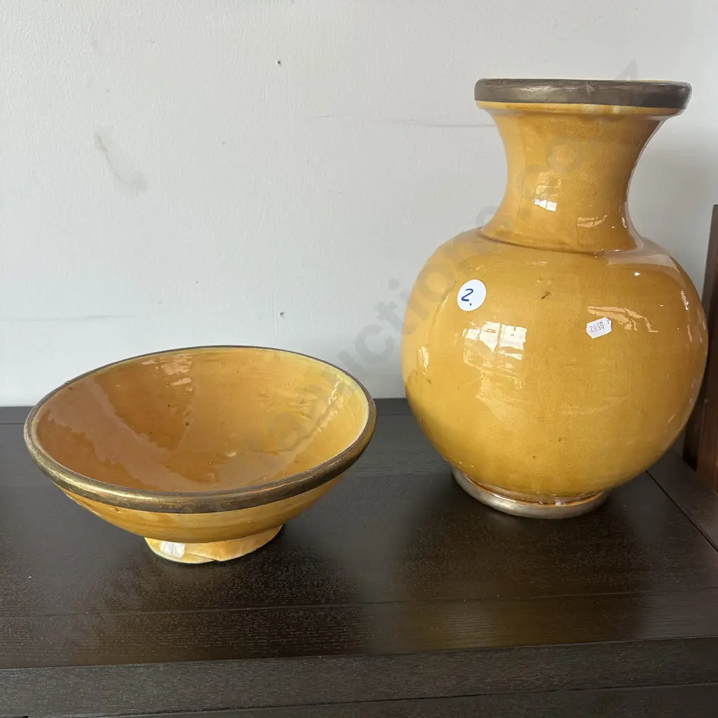 Yellow pottery bowl & vase Image 1++