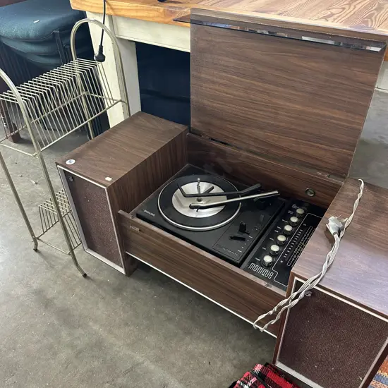 Phillips vintage turn table and LP rack