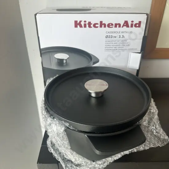 Brand new Kitchen Aid Enameled cast iron casserole with lid.