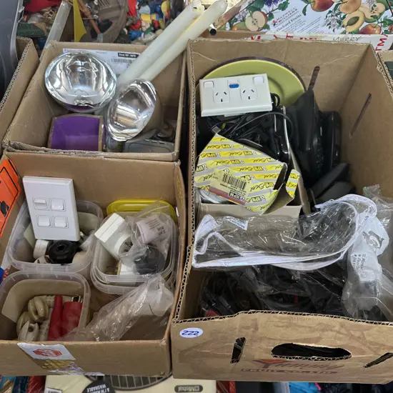 Two boxes electrical accessories, lamps and headphones etc.