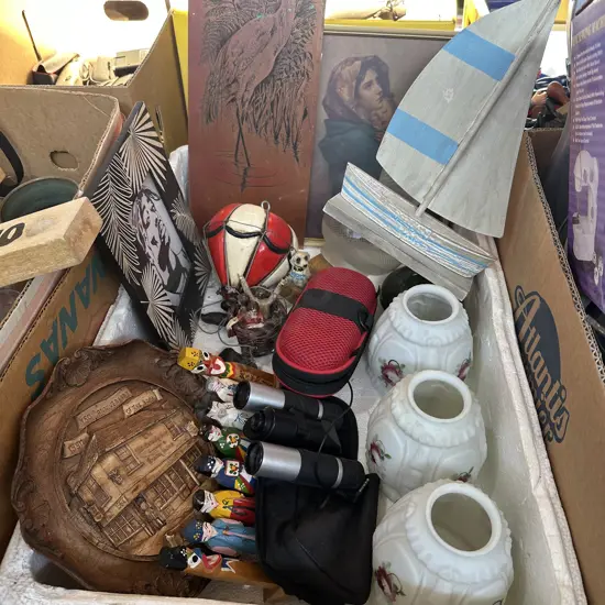 Box lot including binoculars etc.