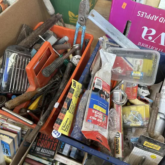Bin of hardware plus a tool tray of tools.