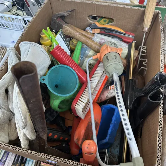 Box of gardening, tools etc.