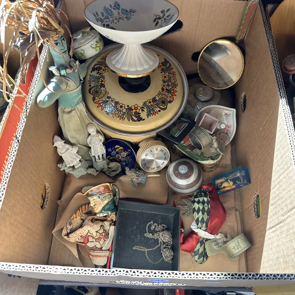 Box of collectables including Royal Doulton jug, silverware, Staffordshire china etc. Image 1++
