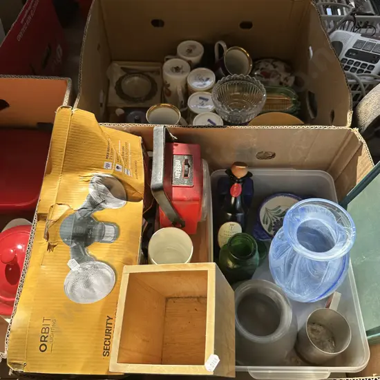 Box lot vases, security light etc.