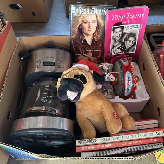 Coffee perk, singing dog, books and merry go round.