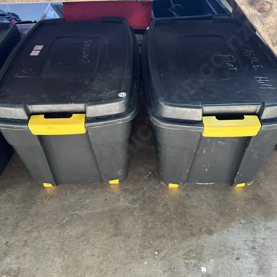 Pair of Large strong lidded rolling bins.