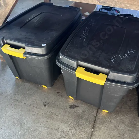 Pair of Large strong lidded rolling bins.
