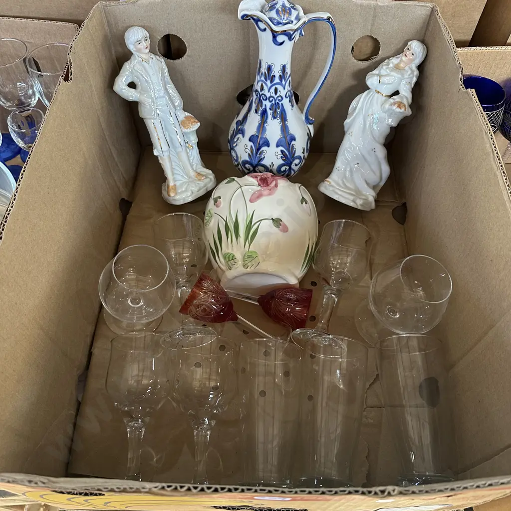 Wall sconce, china figures and Russian porcelain jug plus glasses. Image 1++