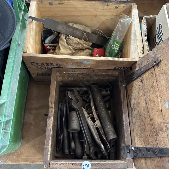 Two Wooden boxes of old tools.